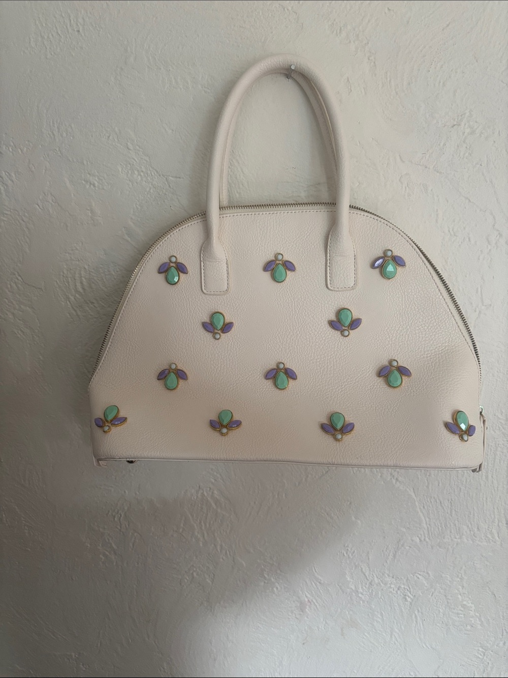 Cream Dome Satchel with Pastel Floral Stud Accents